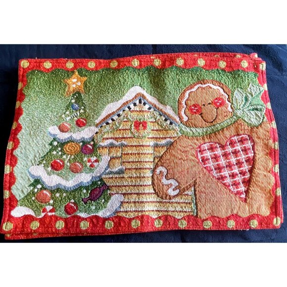 Gingerbread Christmas Tree Tapestry Decorative Holiday Placemats 18x12 Set of 4 - Picture 1 of 8